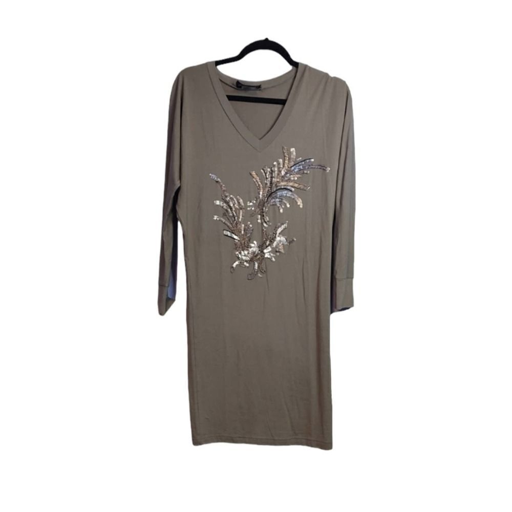 Jay Ahr Beaded Sequin Applique Long Sleeve Dress XS